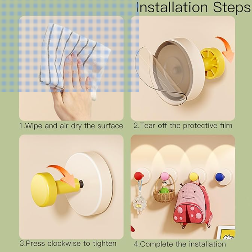 Lior Marino - Rotating Vacuum Suction Wall Hook (Pack of 4)